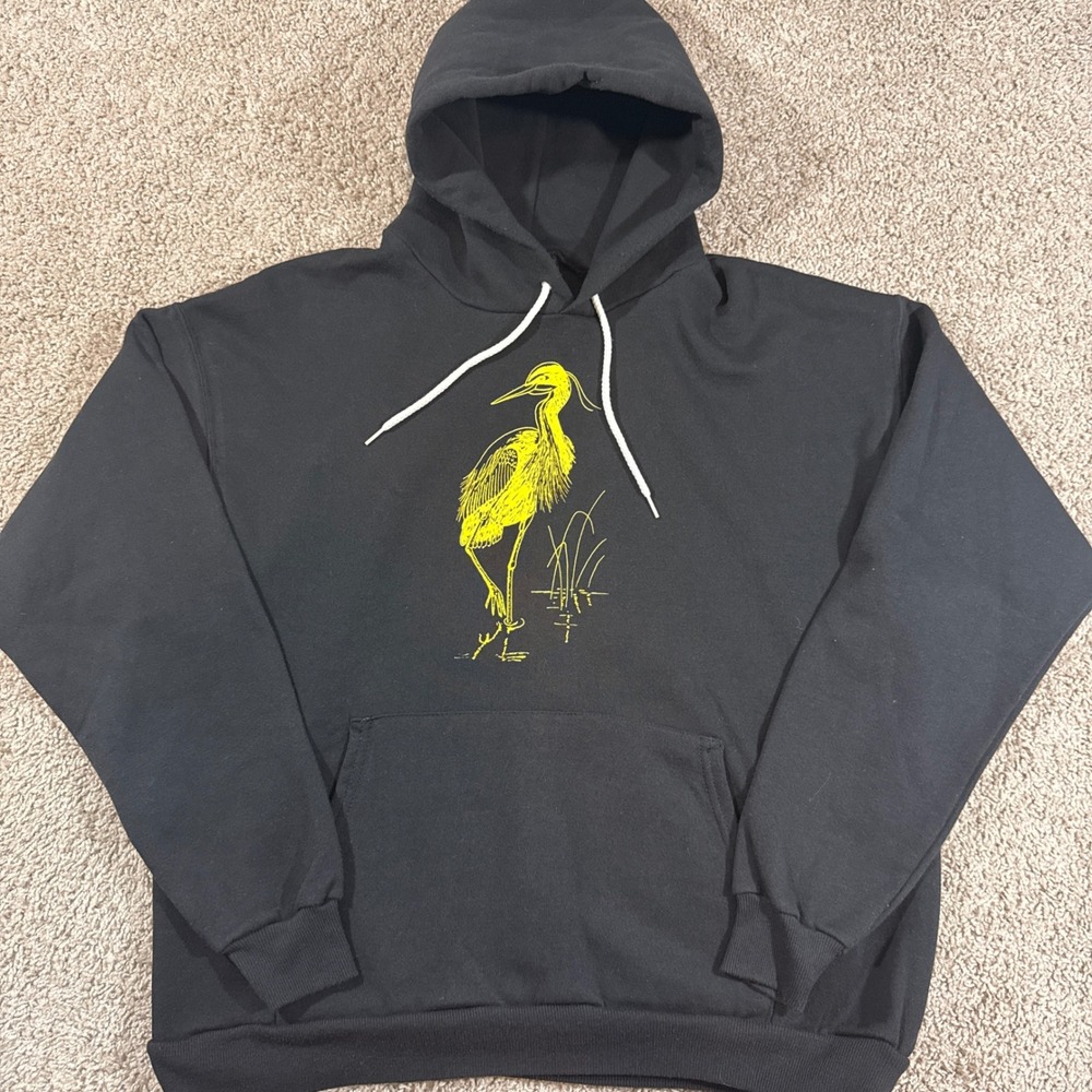 Hanes Activewear Hoodie Men XL Black Good Vintage 90s Made in USA Heron Graphic